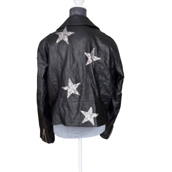 Torrid Plus Size Black Leather Jacket W/Silver Sequin Stars Asymmetrical Zipper - Picture 5 of 8